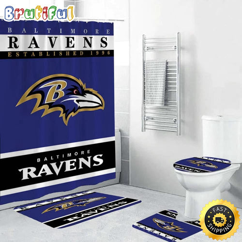 NFL Baltimore Ravens Shower Curtain Football Bathroom Mat Set and Shower Curtain