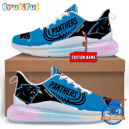 NFL Carolina Panthers Women’s Rainbow Atmospheric Cushion Running Shoes, Football Women’s Shoes