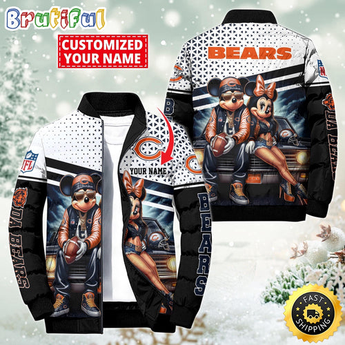 NFL Chicago Bears Puffer Jacket Mickey Minnie Jacket