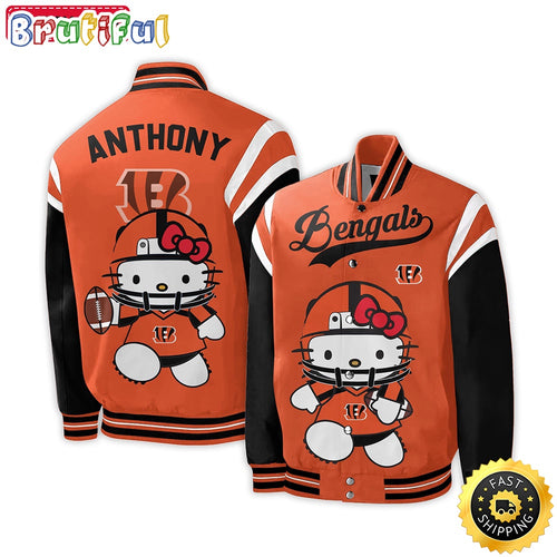 NFL Cincinnati Bengals Baseball Jacket Hello Kitty Personalized Baseball Jacket