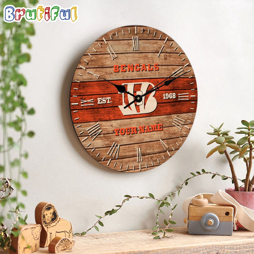 NFL Cincinnati Bengals Clock Custom Name Wooden Clock
