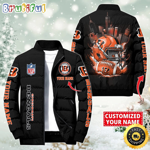 NFL Cincinnati Bengals Puffer Jacket City Logo Print Jacket For Fans