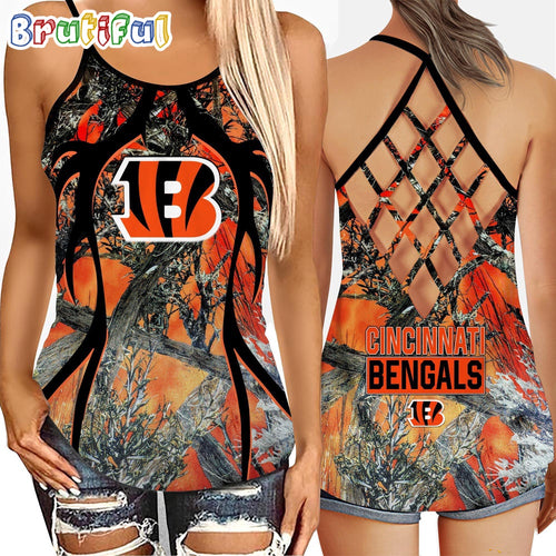 NFL Cincinnati Bengals Women’s Tank Top, Football Team Logo Criss Cross Tank Top