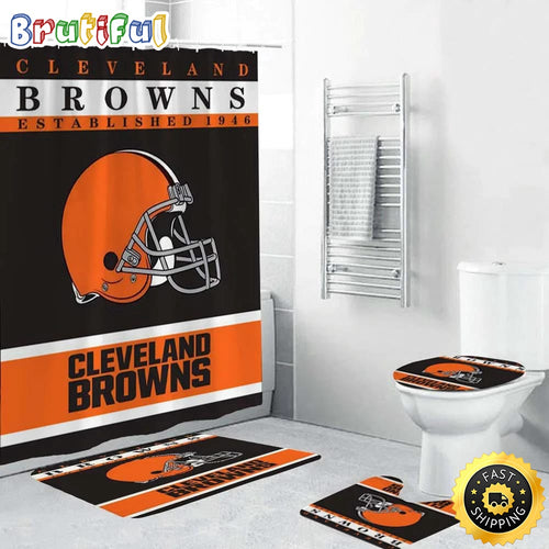 NFL Cleveland Browns Shower Curtain Football Bathroom Mat Set and Shower Curtain