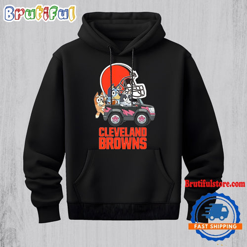 NFL Cleveland Browns Special Bluey Bingo And Muffin In The Car Hoodie, Football Bluey 2D Shirt
