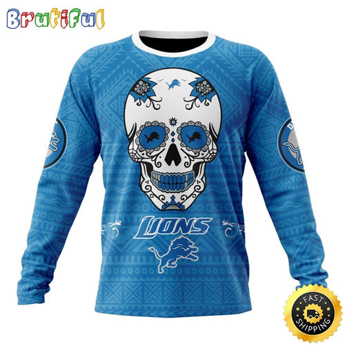 NFL Detroit Lions Crewneck Sweatshirt Specialized Kits For Dia De Muertos Show Your Team Spirit