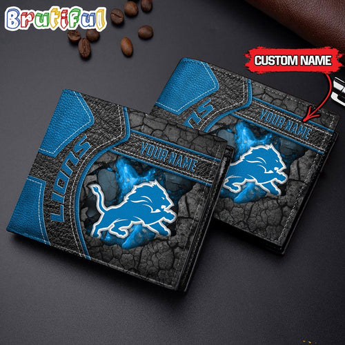 NFL Detroit Lions Football Custom Name Men’s Leather Wallet