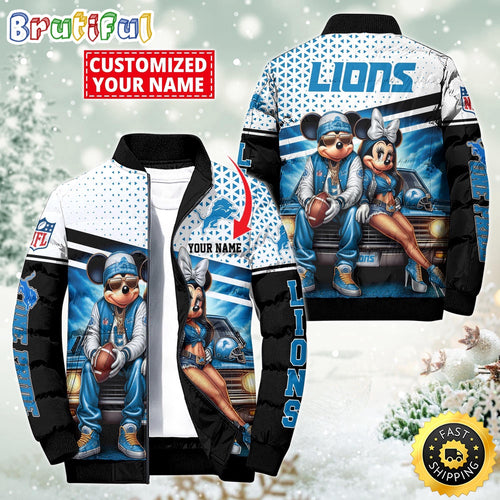 NFL Detroit Lions Puffer Jacket Mickey Minnie Jacket
