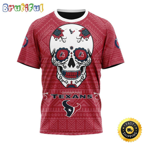 NFL Houston Texans All Over Print 3D T Shirt Specialized Kits For Dia De Muertos Show Your Team Spirit