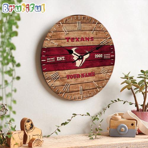 NFL Houston Texans Clock Custom Name Wooden Clock