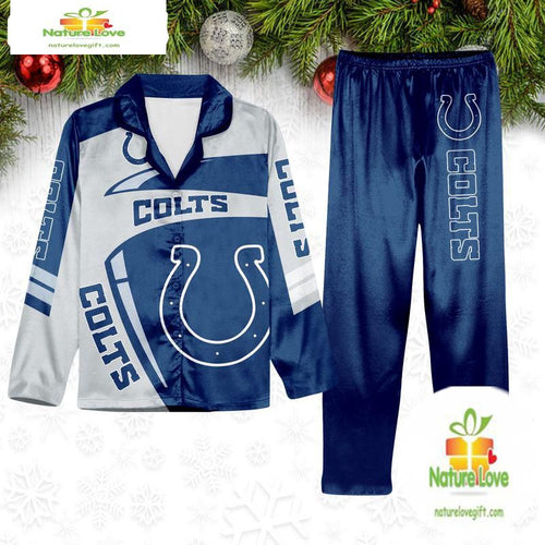 NFL Indianapolis Colts Football Team Winter Satin Pajamas Set Gift for Fans