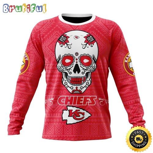 NFL Kansas City Chiefs Crewneck Sweatshirt Specialized Kits For Dia De Muertos Show Your Team Spirit