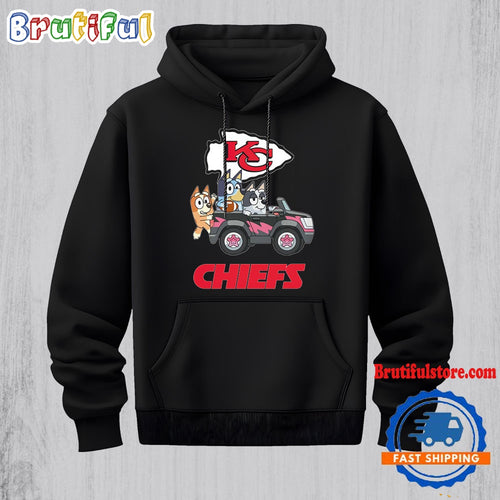 NFL Kansas City Chiefs Special Bluey Bingo And Muffin In The Car Hoodie, Football Bluey 2D Shirt