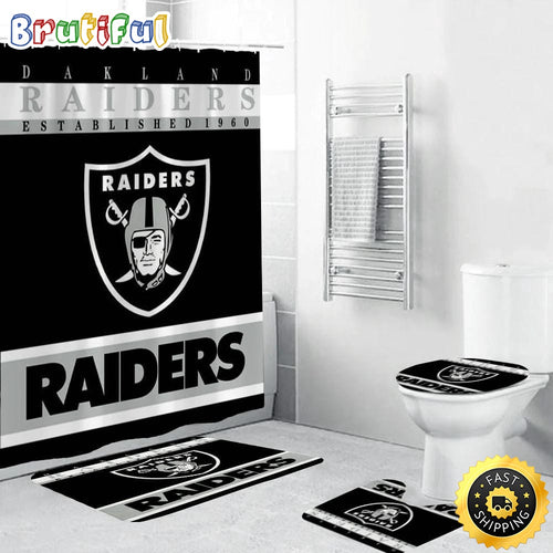 NFL Las Vegas Raiders Shower Curtain Football Bathroom Mat Set and Shower Curtain