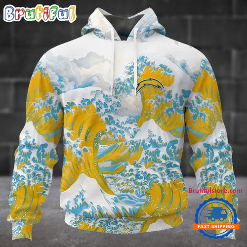 NFL Los Angeles Chargers Football Great Wave All Over Print Hoodie