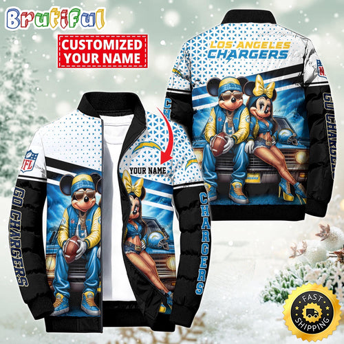 NFL Los Angeles Chargers Puffer Jacket Mickey Minnie Jacket