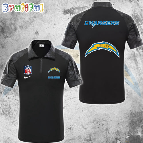 NFL Los Angeles Chargers Tactical Polo Shirt, Custom Football Zip Polo Shirt