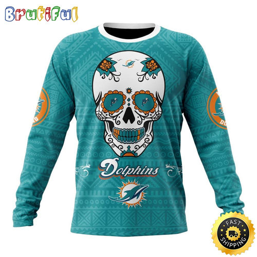 NFL Miami Dolphins Crewneck Sweatshirt Specialized Kits For Dia De Muertos Show Your Team Spirit