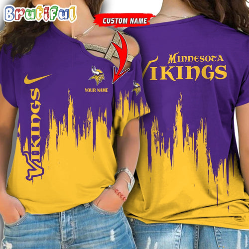NFL Minnesota Vikings Football Team Logo Design One Shoulder Shirt
