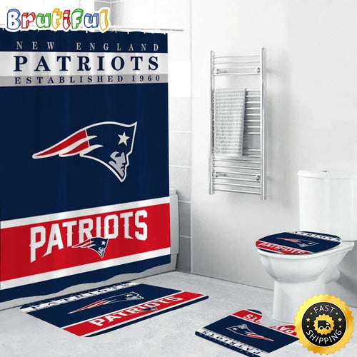 NFL New England Patriots Shower Curtain Football Bathroom Mat Set and Shower Curtain