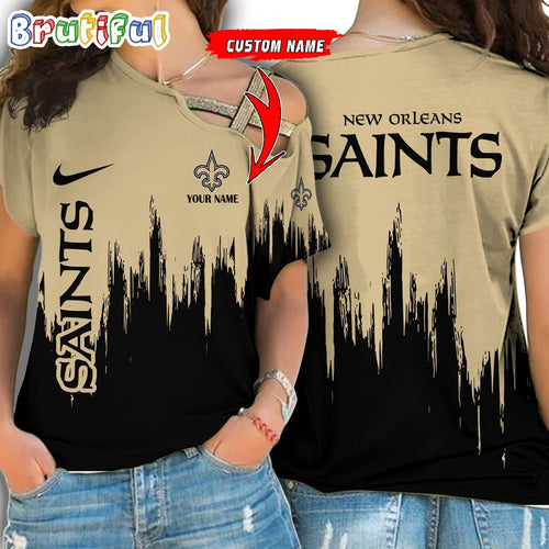 NFL New Orleans Saints Football Team Logo Design One Shoulder Shirt
