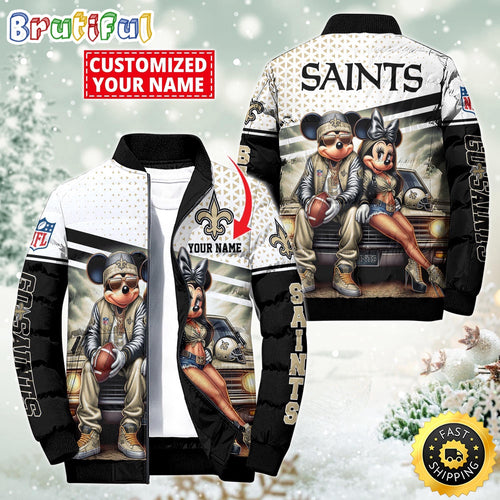 NFL New Orleans Saints Puffer Jacket Mickey Minnie Jacket