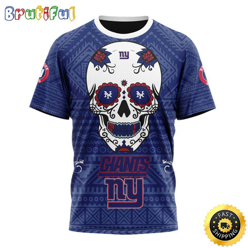 NFL New York Giants All Over Print 3D T Shirt Specialized Kits For Dia De Muertos Show Your Team Spirit