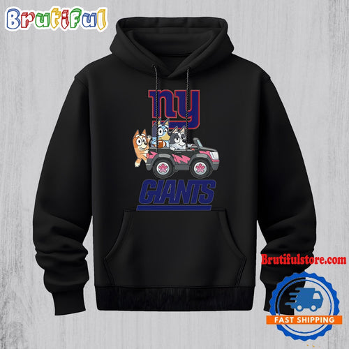 NFL New York Giants Special Bluey Bingo And Muffin In The Car Hoodie, Football Bluey 2D Shirt
