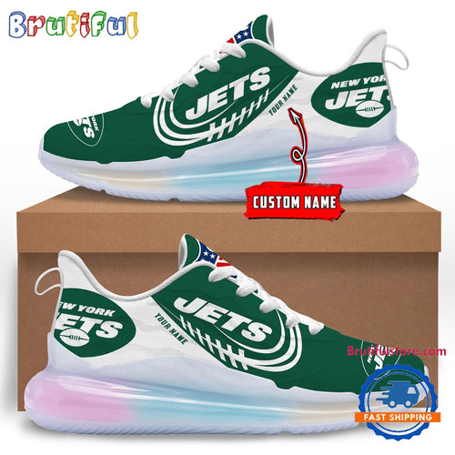 NFL New York Jets Women’s Rainbow Atmospheric Cushion Running Shoes, Football Women’s Shoes
