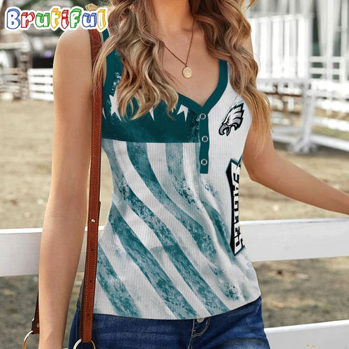 NFL Philadelphia Eagles Special American Flag Women V-Neck Ribbed Tank Top