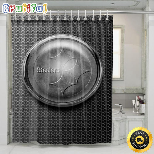 NFL Pittsburgh Steelers Grey Shower Curtain Set For Bathroom Decor