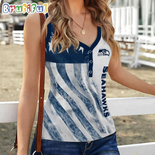 NFL Seattle Seahawks Special American Flag Women V-Neck Ribbed Tank Top