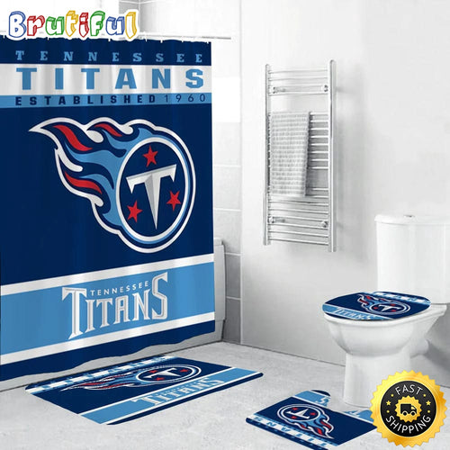 NFL Tennessee Titans Shower Curtain Football Bathroom Mat Set and Shower Curtain