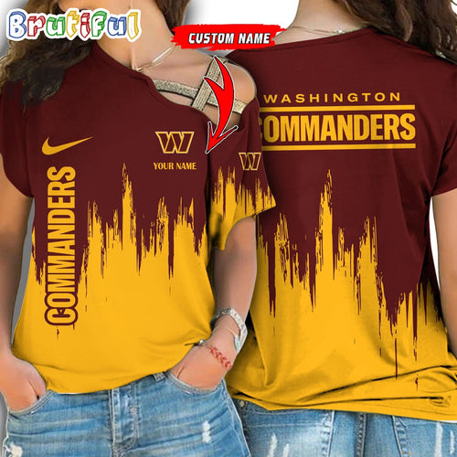NFL Washington Commanders Football Team Logo Design One Shoulder Shirt