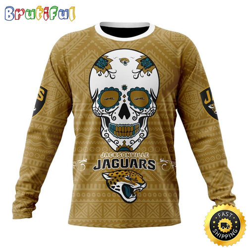NFL Jacksonville Jaguars Crewneck Sweatshirt Specialized Kits For Dia De Muertos Show Your Team Spirit
