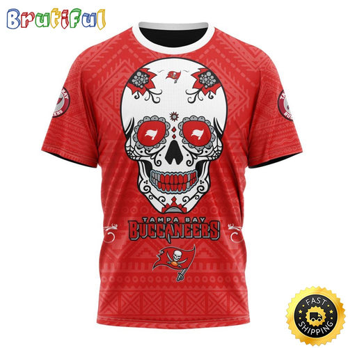 NFL Tampa Bay Buccaneers All Over Print 3D T Shirt Specialized Kits For Dia De Muertos Show Your Team Spirit