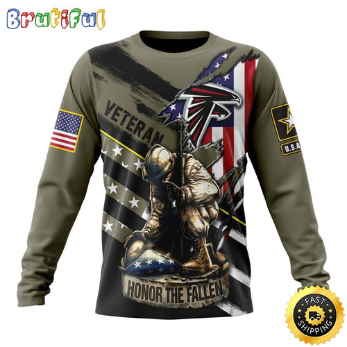 NFL Atlanta Falcons Crewneck Sweatshirt Honor Veterans Kneeling Soldier Gifts For Football Fans