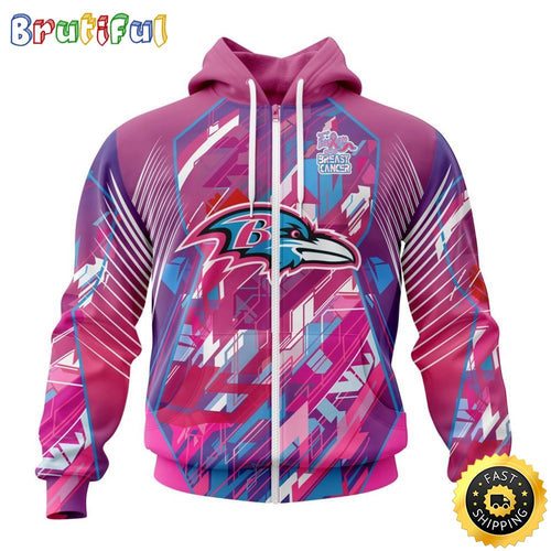NFL Baltimore Ravens I Pink All Over Print Zip Hoodie 3D I Can Fearless Again Breast Cancer For Breast Cancer Survivors