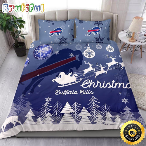 NFL Buffalo Bills Bedding Sets Santa Claus Sleigh And Reindeer Christmas Bedding Sets Quilt Bedding Sets