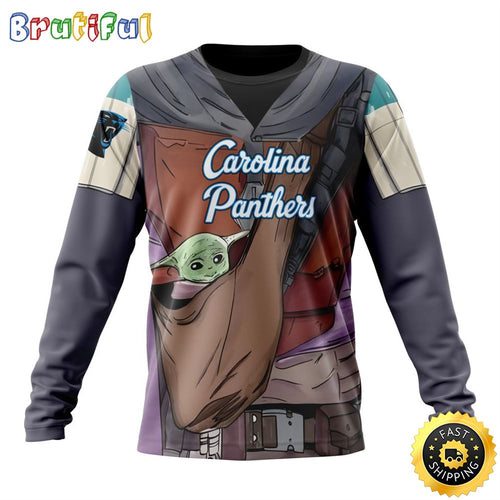 NFL Carolina Panthers Crewneck Sweatshirt Specialized Mandalorian And Baby Yoda Gifts For Football Fans