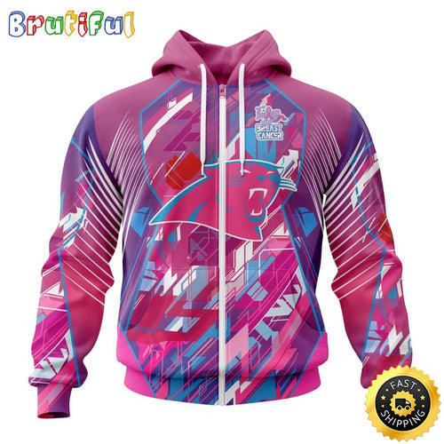 NFL Carolina Panthers I Pink All Over Print Zip Hoodie 3D I Can Fearless Again Breast Cancer For Breast Cancer Survivors