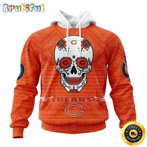 NFL Chicago Bears All Over Print 3D Hoodie Specialized Kits For Dia De Muertos Show Your Team Spirit