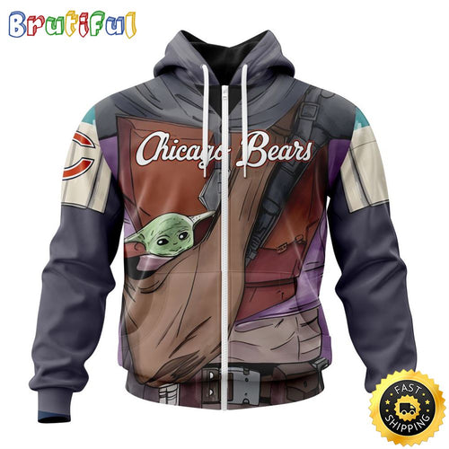 NFL Chicago Bears All Over Print Zip Hoodie 3D Specialized Mandalorian And Baby Yoda Unisex Hoodies