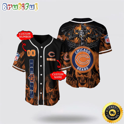 NFL Chicago Bears Baseball Jersey 3D Personalized Skull Customization Options Available
