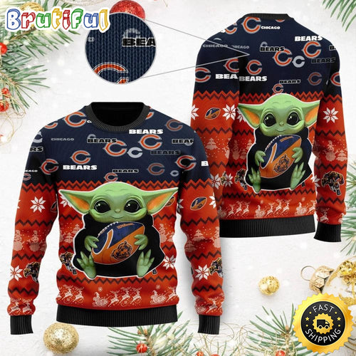 NFL Chicago Bears Ugly Christmas Sweater Baby Yoda Print Shirts