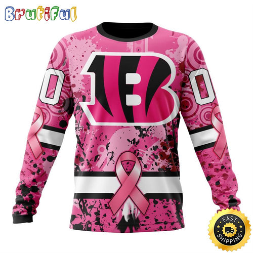NFL Cincinnati Bengals Crewneck Sweatshirt I Pink I Can In October We Wear Pink Breast Cancer Gift For Football Fans