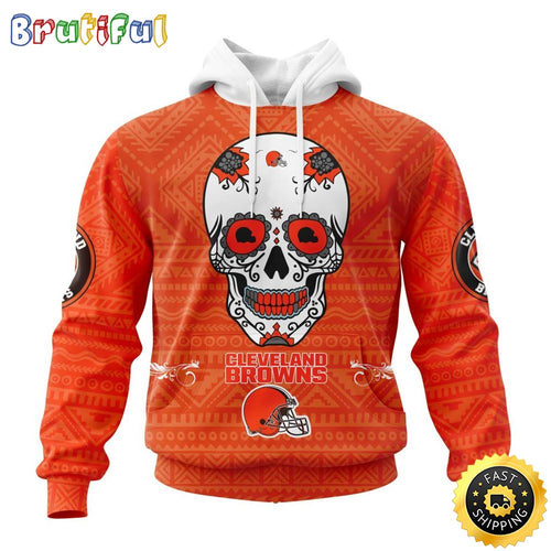 NFL Cleveland Browns All Over Print 3D Hoodie Specialized Kits For Dia De Muertos Show Your Team Spirit