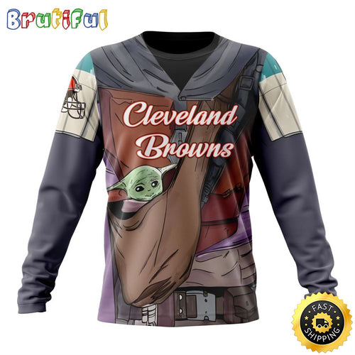 NFL Cleveland Browns Crewneck Sweatshirt Specialized Mandalorian And Baby Yoda Gifts For Football Fans