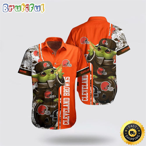 NFL Cleveland Browns Hawaiian Shirt Baby Yoda Embrace Game Day Island Style