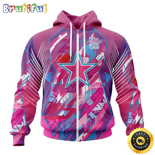 NFL Dallas Cowboysls I Pink All Over Print Zip Hoodie 3D I Can Fearless Again Breast Cancer For Breast Cancer Survivors